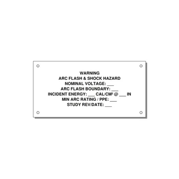 Arc Flash & Shock Hazard Label (Incident Energy Fill-In) — NFPA 70E — 6x3" Black on White, Holes