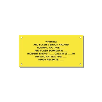 Arc Flash & Shock Hazard Label (Incident Energy Fill-In) — NFPA 70E — 6x3" Black on Yellow, Holes