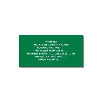 Arc Flash & Shock Hazard Label (Incident Energy Fill-In) — NFPA 70E — 6x3" White on Green, Adhesive
