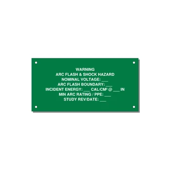 Arc Flash & Shock Hazard Label (Incident Energy Fill-In) — NFPA 70E — 6x3" White on Green, Holes