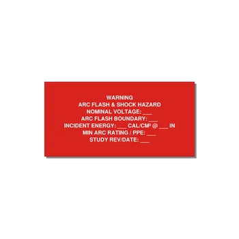 Arc Flash & Shock Hazard Label (Incident Energy Fill-In) — NFPA 70E — 6x3" White on Red, Adhesive