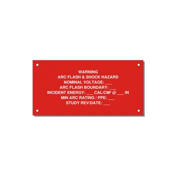 Arc Flash & Shock Hazard Label (Incident Energy Fill-In) — NFPA 70E — 6x3" White on Red, Holes