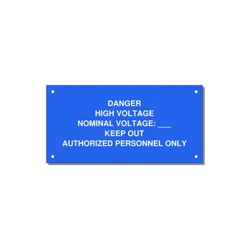 Danger High Voltage Label — 6x3" White on Blue, Holes