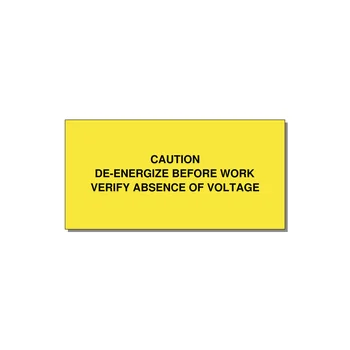 De-Energize Before Work Label — 4x2" Black on Yellow, Adhesive