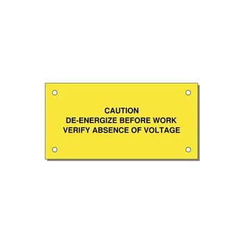 De-Energize Before Work Label — 4x2" Black on Yellow, Holes