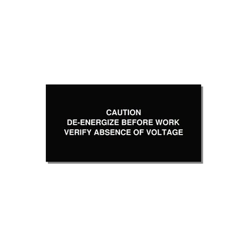 De-Energize Before Work Label — 4x2" White on Black, Adhesive
