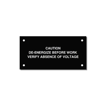 De-Energize Before Work Label — 4x2" White on Black, Holes