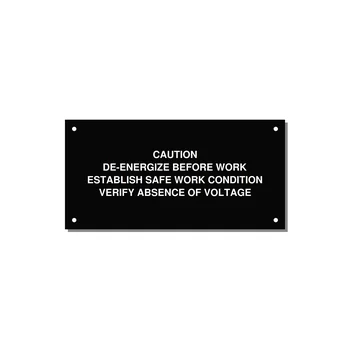 De-Energize Before Work Label — 6x3" White on Black, Holes