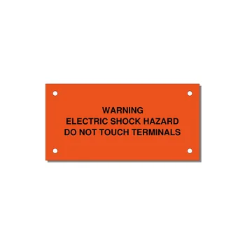 Electric Shock Hazard - Terminals — 4x2" Black on Orange, Holes