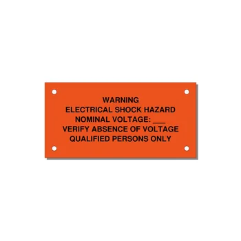 Electrical Shock Hazard Label — 4x2" Black on Orange, Holes