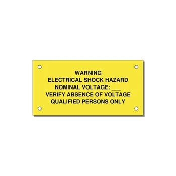 Electrical Shock Hazard Label — 4x2" Black on Yellow, Holes