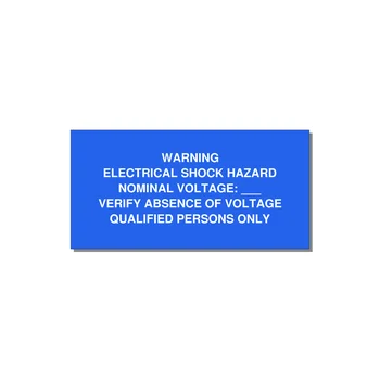 Electrical Shock Hazard Label — 4x2" White on Blue, Adhesive