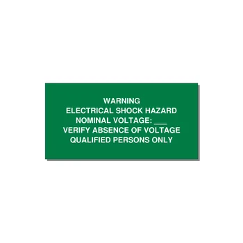 Electrical Shock Hazard Label — 4x2" White on Green, Adhesive