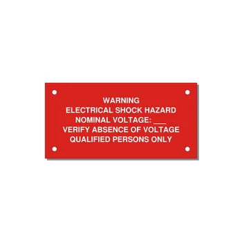 Electrical Shock Hazard Label — 4x2" White on Red, Holes