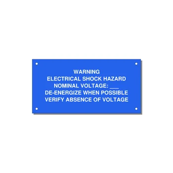 Electrical Shock Hazard Label — 6x3" White on Blue, Holes