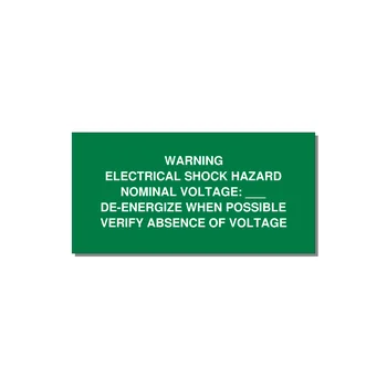 Electrical Shock Hazard Label — 6x3" White on Green, Adhesive
