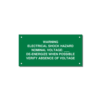 Electrical Shock Hazard Label — 6x3" White on Green, Holes