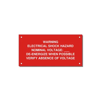 Electrical Shock Hazard Label — 6x3" White on Red, Holes