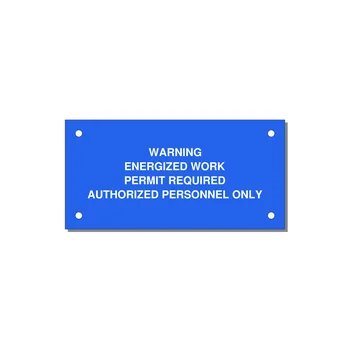 Energized Work Permit Requi — 4x2" White on Blue, Holes