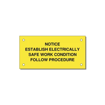 Establish Electrically Safe Work Condition Label — 4x2" Black on Yellow, Holes
