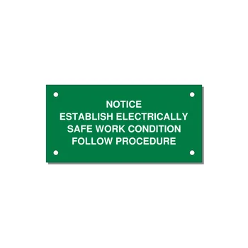 Establish Electrically Safe Work Condition Label — 4x2" White on Green, Holes
