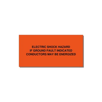 Ground Fault Warning Label — 4x2" Black on Orange, Adhesive