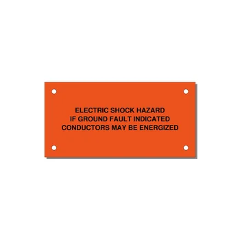 Ground Fault Warning Label — 4x2" Black on Orange, Holes