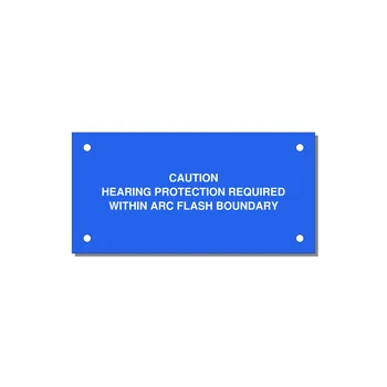 Hearing Protection Requi — 4x2" White on Blue, Holes