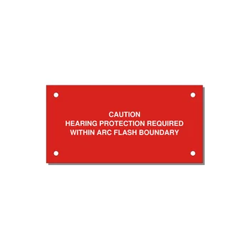 Hearing Protection Requi — 4x2" White on Red, Holes