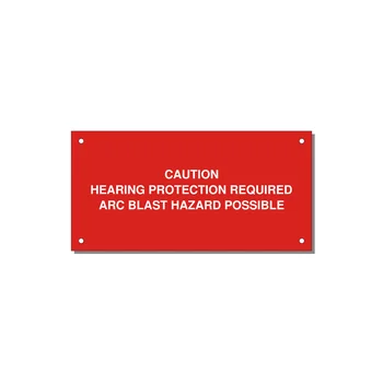 Hearing Protection Requi — 6x3" White on Red, Holes