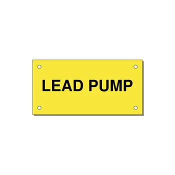 Lead Pump Label – OEM Water Systems — 4x2" Black on Yellow, Holes