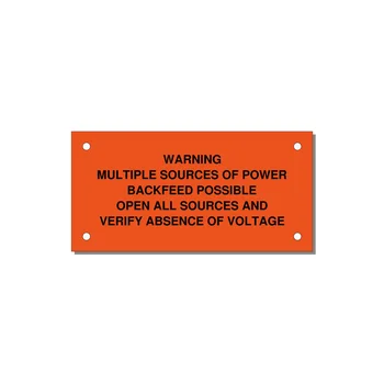Multiple Power Sources Label (Backfeed Warning) — 4x2" Black on Orange, Holes