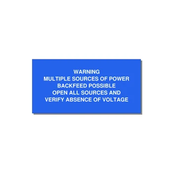 Multiple Power Sources Label (Backfeed Warning) — 4x2" White on Blue, Adhesive