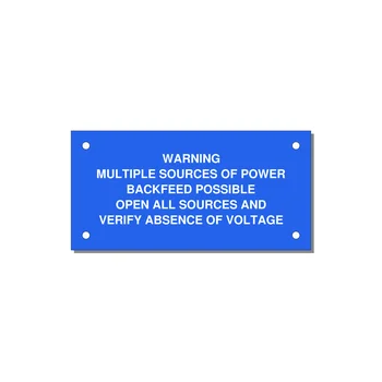 Multiple Power Sources Label (Backfeed Warning) — 4x2" White on Blue, Holes