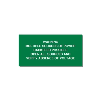 Multiple Power Sources Label (Backfeed Warning) — 4x2" White on Green, Adhesive