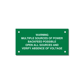 Multiple Power Sources Label (Backfeed Warning) — 4x2" White on Green, Holes