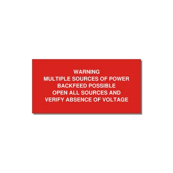 Multiple Power Sources Label (Backfeed Warning) — 4x2" White on Red, Adhesive