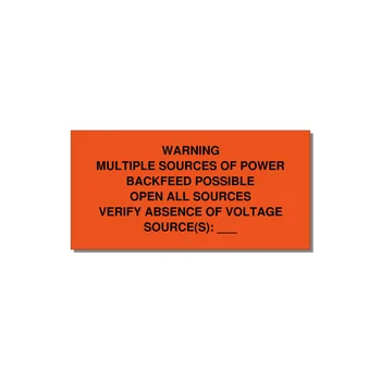 Multiple Power Sources Label (Backfeed Warning) — 6x3" Black on Orange, Adhesive