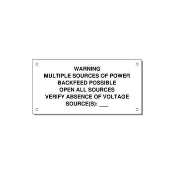 Multiple Power Sources Label (Backfeed Warning) — 6x3" Black on White, Holes