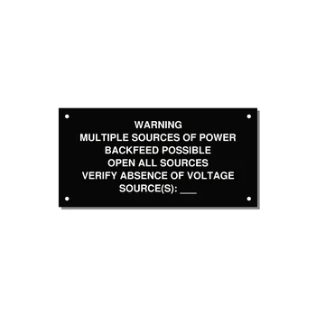 Multiple Power Sources Label (Backfeed Warning) — 6x3" White on Black, Holes