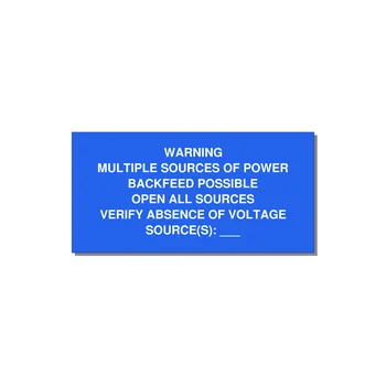 Multiple Power Sources Label (Backfeed Warning) — 6x3" White on Blue, Adhesive