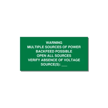 Multiple Power Sources Label (Backfeed Warning) — 6x3" White on Green, Adhesive