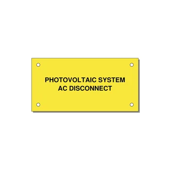 PV System AC Disconnect Label — 4x2" Black on Yellow, Holes