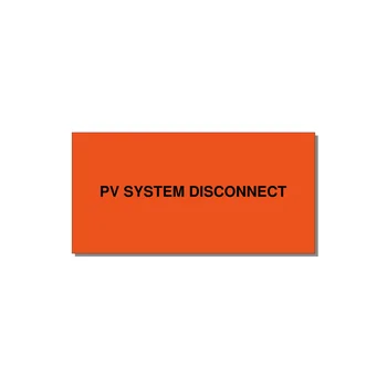 PV System DC Disconnect Label — 4x2" Black on Orange, Adhesive