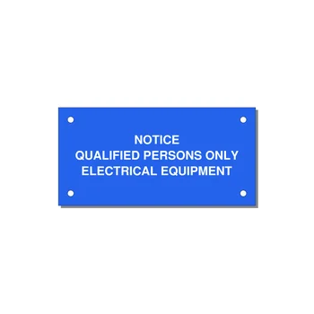 Qualified Persons Only Label — 4x2" White on Blue, Holes
