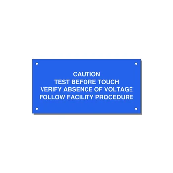 Test Before Touch Label — 6x3" White on Blue, Holes
