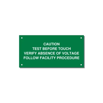 Test Before Touch Label — 6x3" White on Green, Holes