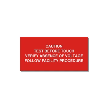 Test Before Touch Label — 6x3" White on Red, Adhesive