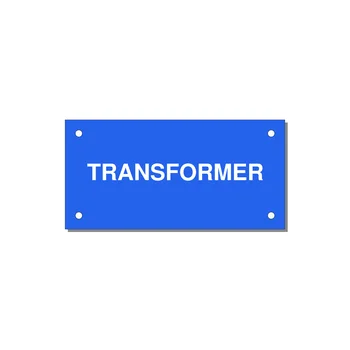 Transformer Label – OEM Power Equipment — 4x2" White on Blue, Holes