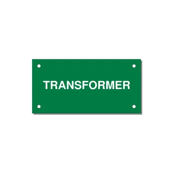 Transformer Label – OEM Power Equipment — 4x2" White on Green, Holes